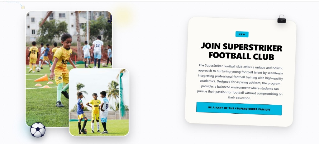 Super Striker Football Club membership overview with youth athletes practicing drills